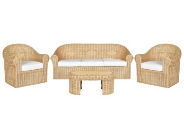 Beliani 5-Sitzer Lounge Set Rattan natürlich mit Kissen weiß Outdoor & Indoor Livadeia