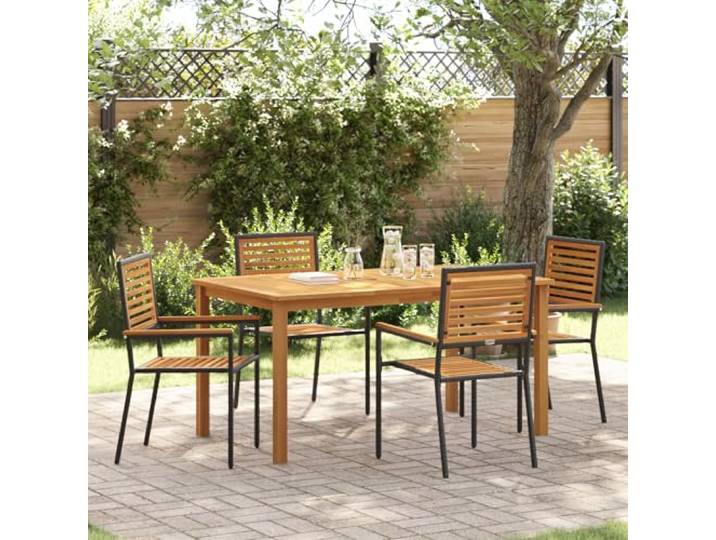 HEFZGDB Garten Esszimmer Set aus Massivholz Akazie mit 4 Stühlen, Outdoor Tischgarnitur für Terrasse Balkon, Wetterfest und UV-beständig, Matte Oberfläche, Einfache Reinigung,