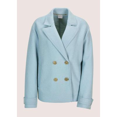 Jackenblazer MADELEINE "Wollblazer Stillvoller Zweireiher aus Schurwolle", Damen, Gr. 42, blau (bleu), Obermaterial: 100% Schurwolle WV., Modern, Blazer, Zweireiher aus gekochter Wolle