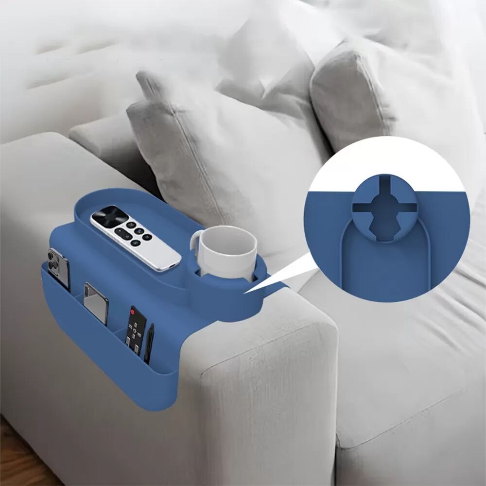 INF Plateau porte-gobelet bleu en silicone pour accoudoir de canapé - Anti-déversement et organisateur