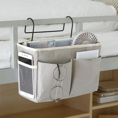 Uplift Picks Bedside Hanging Organizer Cotton Linen Bed Storage Pocket For Sofa And Dorm light Gray