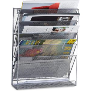 Relaxdays Zeitungsständer aus Metall, 40,5 x 32,5 x 10,5cm, silber, Wandmontage