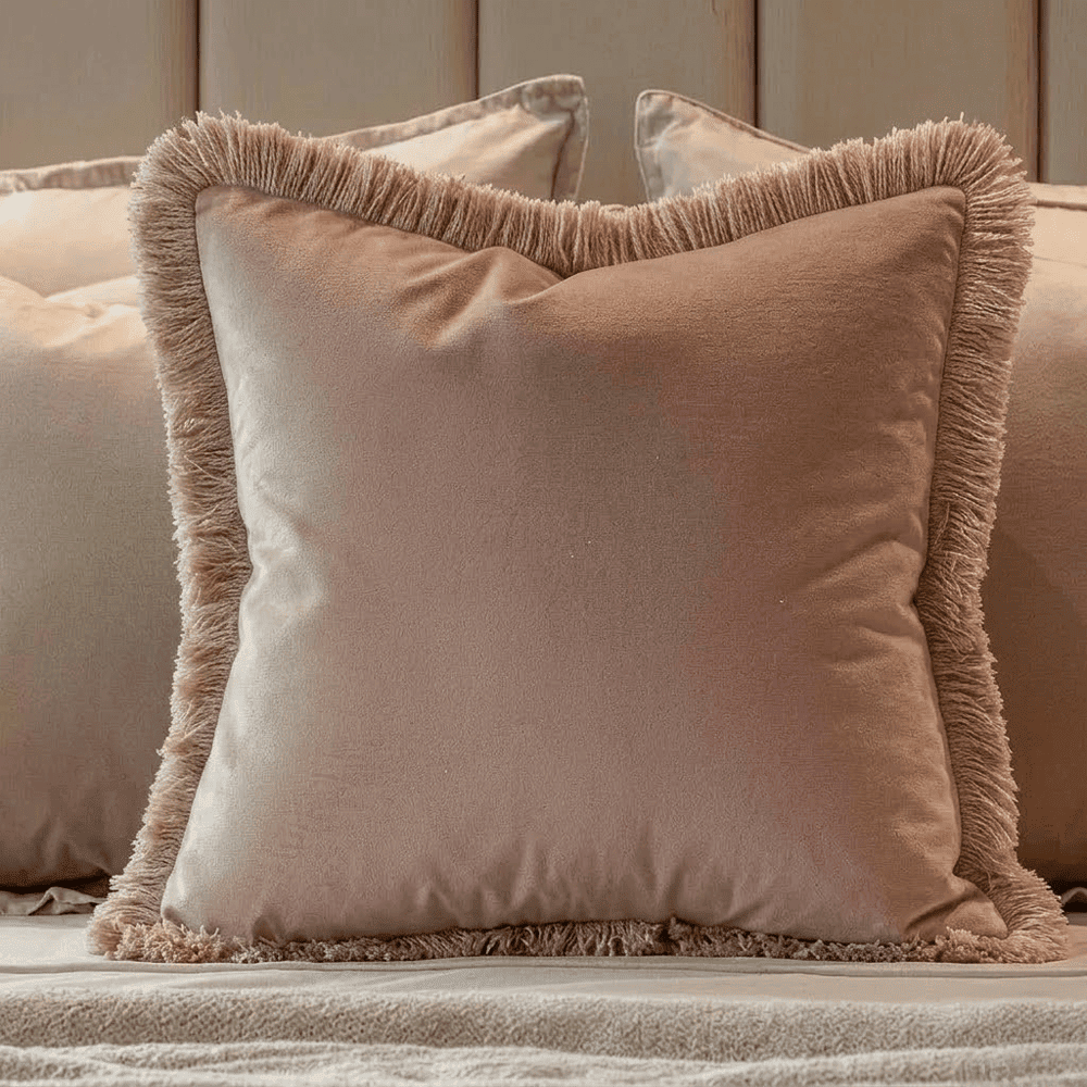 Odalys Dusky Pink Cushion with Fringe Detail - 43x43cm