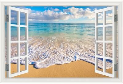 Inspire Essentials 3D Beach Window Wall Sticker Ocean View Room Decor 12 24x36inch