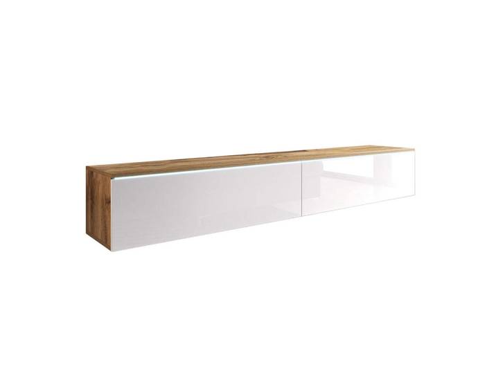 Feldmann-Wohnen Lowboard D weiß Hochglanz / Eiche Wotan 180 / 32 / 30cm, Weiß Hochglanz, Eichefarben, Rechteckig, 180x30x32 cm, Wohnzimmer, TV Möbel, Lowboards, Lowboards stehend