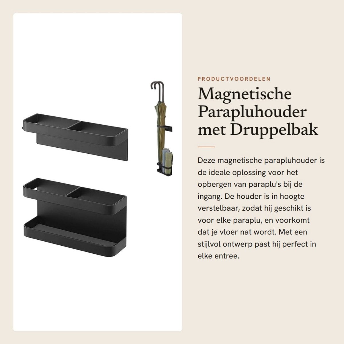 Dailygoods Parapluhouder - Hoogte Verstelbaar - Wandmontage - Magnetische Paraplustandaard met Druppelbak - Koolstofstaal