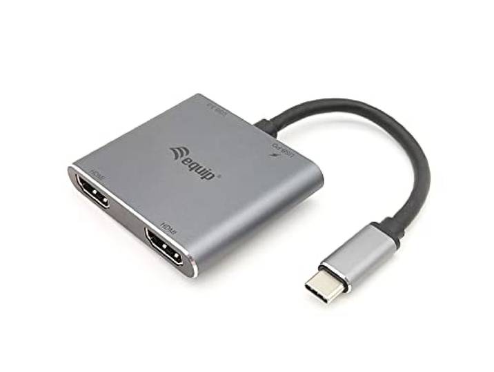 Equip Adapter USB-C/133484 USB-C 4-in-1 dual HDMI-adapter/zilver