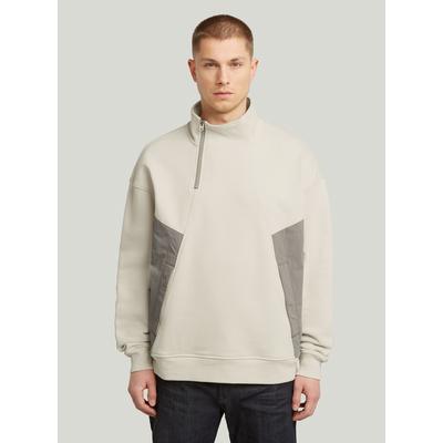Longpullover G-STAR "Fabric Mix Half Zip Sweater", Herren, Gr. L, weißbait, Obermaterial: 100% Baumwolle, Pullover Longpullover