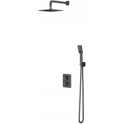 Omnires, Duschsystem, Slide Unterputz-Thermostat-Duschset mit graphitfarbenem Regenduschkopf