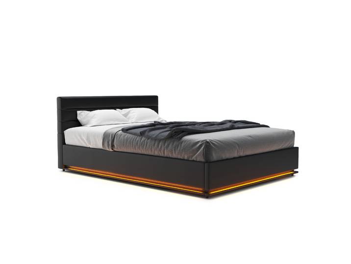 Lederbett LED STARDUST 140 x 200 cm schwarz