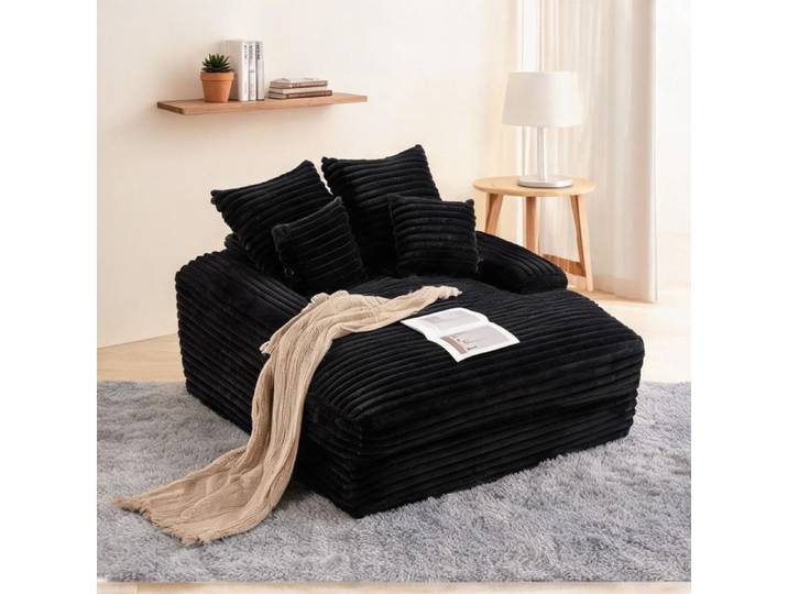 Canapé-lit cordon noir design spacieux 165x135 cm – 4 coussins mousse mémoire sans montage