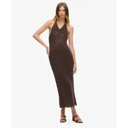 Superdry für Damen. W8011736A Braunes Halter-Kleid aus Häkelstoff (S), Lässig, Baumwolle, Ärmellos / Hosenträger