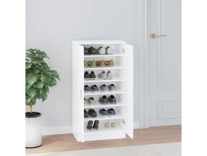 (SOLDES Février) Armoire à chaussure Blanc brillant 55x35x108cm Bois ingénierie 2_3816188