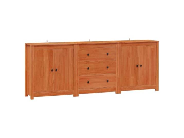PUGYNBK Sideboard, 3 Stück, Braun, Wachs, 210 x 35 x 80 cm, massives Wohnzimmermöbel, vielseitige Aufbewahrung, moderner Stil, Wachs-Finish, Holz