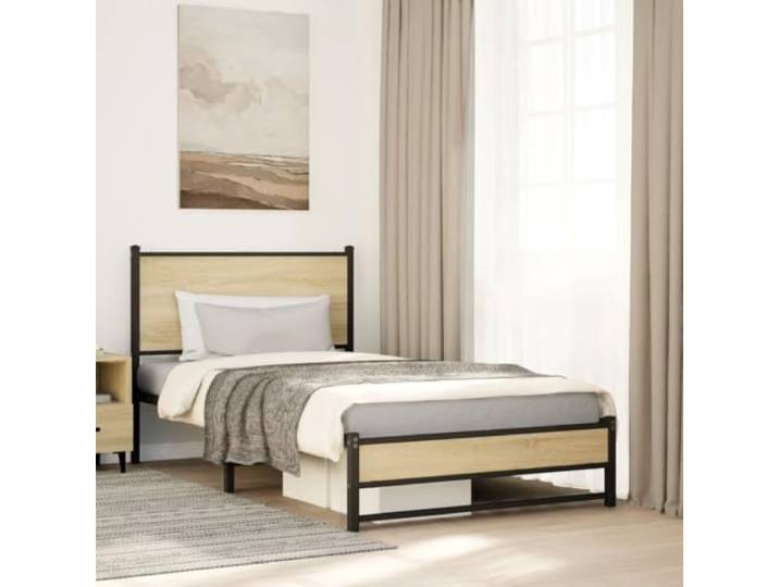 Robustes Stahlgestell Elegantes zeitloses Design 107x203 cm Braun Metallbett ohne Matratze Sonoma-Eiche 107x203 cm Bettgestell mit Lattenrost Stauraum Stabiles Metallbett für Schlafzimmer