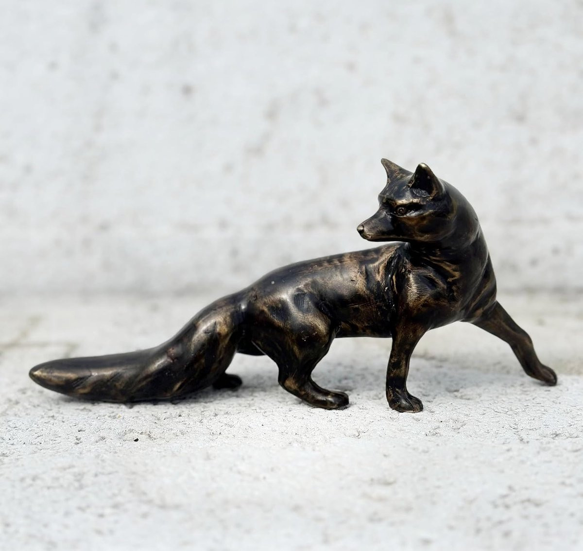 Handgevormd bronzen vos figuur voor tuin decoratie en tafelblad - Bronskleurig