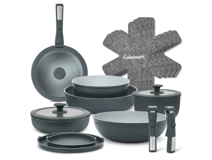 Cuisinart ClickSmart Antihaft-Kochgeschirr 18-teiliges Töpfe- & Pfannen-Set Abnehmbarer Griff Keramik-Antihaftbeschichtung Stapelbar & platzsparend Induktion Backofen- & spülmaschinenfes