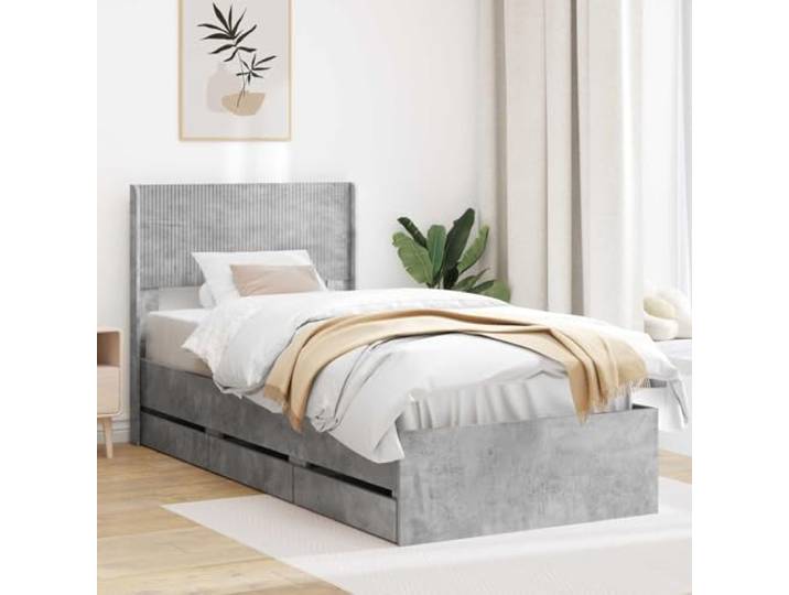 RJPLMFV Bettgestell mit Stauraum, Betongrau Lattenrost inklusive, strapazierfähiges Holz, modernes Design, einfache Reinigung
