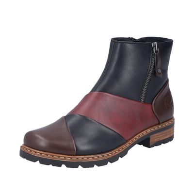 Winterboots RIEKER, Damen, Gr. 38, braun (multi), Lederimitat, Schuhe Winterboots, Stiefelette in aktueller Patchwork-Optik, Warmfutter