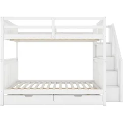 ETAGENBETT kiefernholz weiß 140x200cm mit treppe stauraum