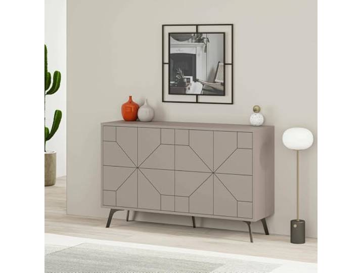 Dmora Anrichte Chiron 123x35x62,4 cm Beige, 4 Regale, 4 Türen