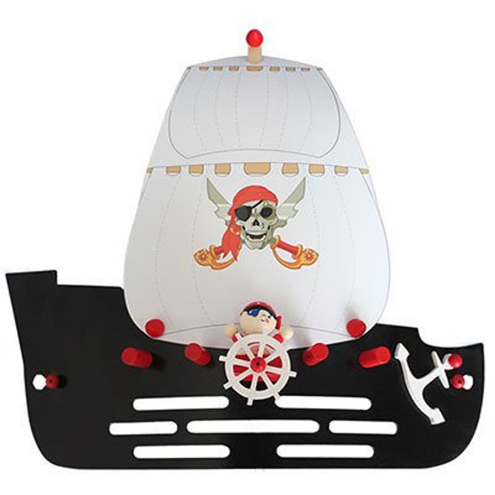 Elobra Wandlamp Piratenschip voor de kinderkamer, Hout, Zwart met Zilver
