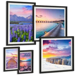 BILDER SET 5er Set - 50x50 cm & 20x30 cm & 40x60 cm Schwarzer Rahmen - Winterlandschaft des Pierbergs