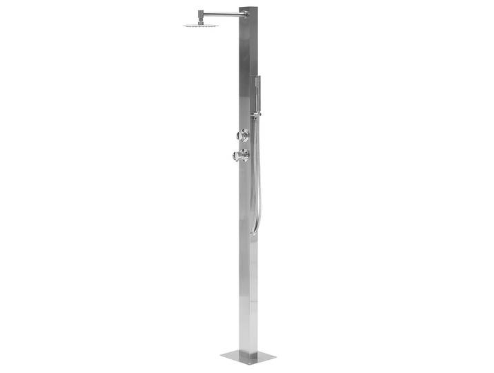 BELIANI Gartendusche Silber Kunststoff mit Mischbatterie Kalt- und Warmwasseranschluss Regendusche Handbrause Freistehend Modern Außendusche Outdoor