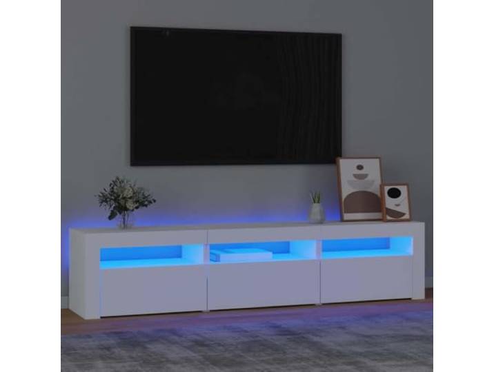 TV Unterschrank mit LED Beleuchtung Weiß 180 cm TV Schrank mit Holzwerkstoff bietet Stauraum und Präsentationsplatte - RGB Bunte LED Lampen
