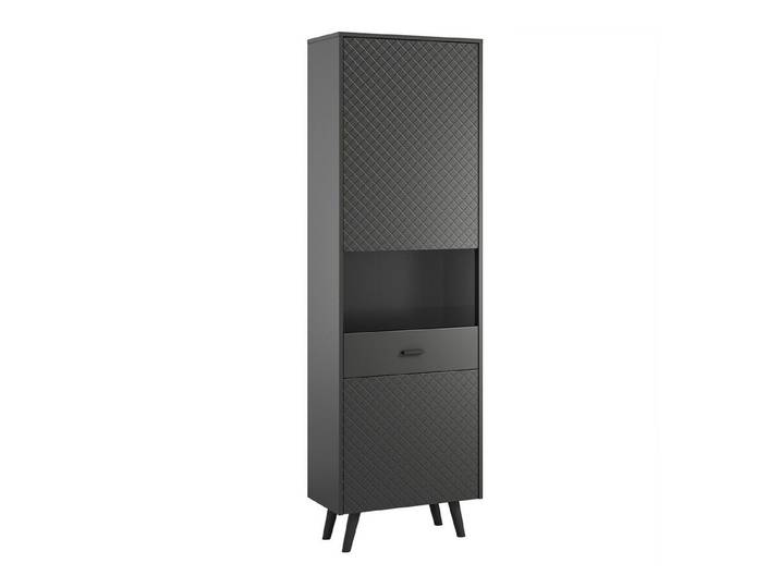 Newroom Vitrine Grau 58 cm Vitrine Grau Vitrinenschrank Glasvitrine Wohnzimmer mit - Push to open