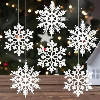 Lush Living Finds Pulp Plastics Paper Snowflake Ornaments, White Glitter Raw Decor, Christmas Venue Decoration white 12pcs