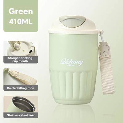 Uplifted Finds 410ml Ceramic Liner Vacuum Insulated Thermos Coffee Cup Double Wall Stainless Steel green