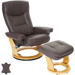 MCA Relaxsessel Halifax, Fernsehsessel Hocker, Echtleder 130kg belastbar ~ braun, naturbraun