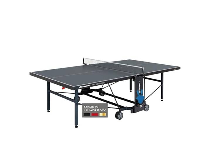 Schildkröt Tischtennisplatte ProTec Outdoor, wetterfester Kompakttisch, 6mm Melaminharzplatte, trendiges matt-schwarzes Design, klappbar und durch lenkbare Räder leicht fahrbar