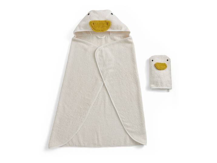 Handtuch Set CHRISTY Christy Baby Gans , weiss (weiß), 2 Stk., Walkfrottier, Walkfrottier, Obermaterial: 100% Baumwolle, Handtuch-Sets, Handtuch Set, 1 Kapuzen-Badetuch (95x90 cm) und 1 Waschhandschuh (23x15 cm)