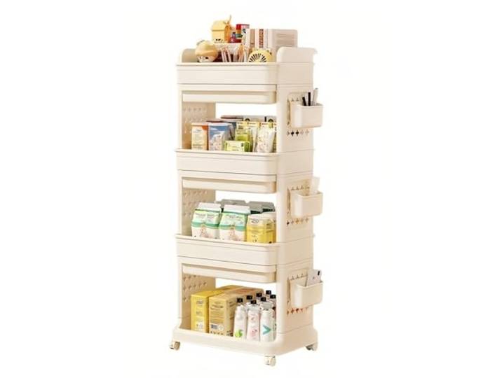 Essen Rollbarer Aufbewahrungswagen, mehrstöckiger, beweglicher Snack Organizer-Regal for Wohnzimmer(Weiß,Groß)
