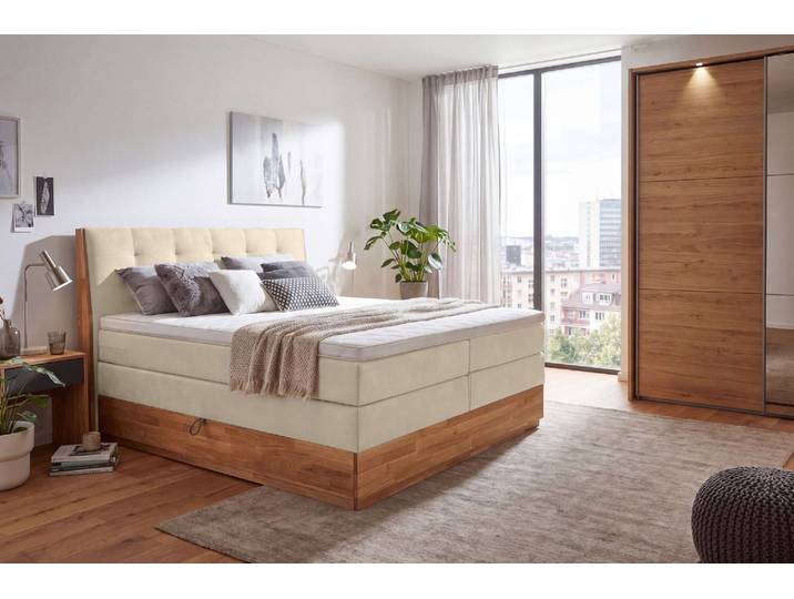 Boxspringbett OTTO HOME Alleea, Doppelbett, Polsterbett, Federkernbett, Komforbett, 160/180 cm , beige, B:185cm L:210cm, 100% PES, Komplettbetten, Boxspringbett, inkl. Topper, zwei Bettkästen, Taschen-Federkernmatratze, Härtegrad 3