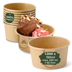 BIOZOYG 1000 Stück Eisbecher Pappe 150 ml braun - umweltfreundlich, recycelbar, plastikfrei - Joghurtbecher, Papierbecher