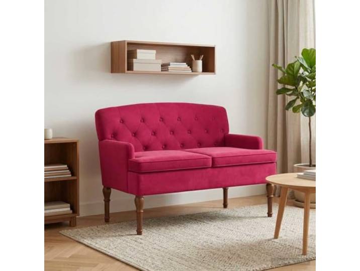 NLQMSU Sofa Love Seat Samt Bordeaux gepolstert mit abnehmbarem Kissen Weicher Samt, gepolsterte Rückenlehne, Rahmen aus Holz, abnehmbares dickes Kissen, Füße aus Gummibaumholz