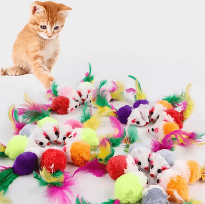 Inspire Picks Feather Mouse Mini Plush Cat Toy Set For Interactive Play 50pcs