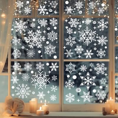 Combo Retail Shop Christmas Snowflake Window Flowers, PVC Electrostatic Stickers For Glass, Reusable Winter Decorative Stickers g