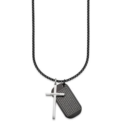 Kette mit Anhänger BRUNO BANANI "Schmuck Geschenk Halskette Kreuz Vater Unser Venezianerkette", schwarz (edelstahlfarben, schwarz), Halsketten, Herren, Edelstahl, L: 55, Dog-Tag-Kette