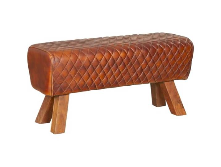 Licht-Erlebnisse Sitzbank Flur Ankleide 91,5 x 45,5 x 33,5 cm (BxHxT) niedrig Turnbock Design Leder Mangoholz in Braun Retro Bank