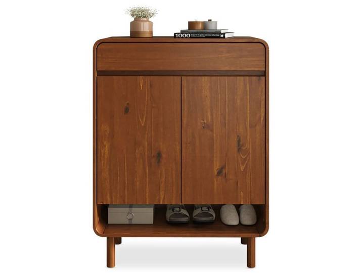 Meuble à Chaussures JUAN en Bois Massif Coloris Châtaignier 2 Portes 1 Tiroir Rangement Armoire à Chaussures Design pour Entrée
