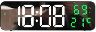 Uplift Essentials 9 Inch Large Digital LED Wall Clock Modern Smart Display With Temperature, Humidity, & Night Mode Sensing mirror Green Temp