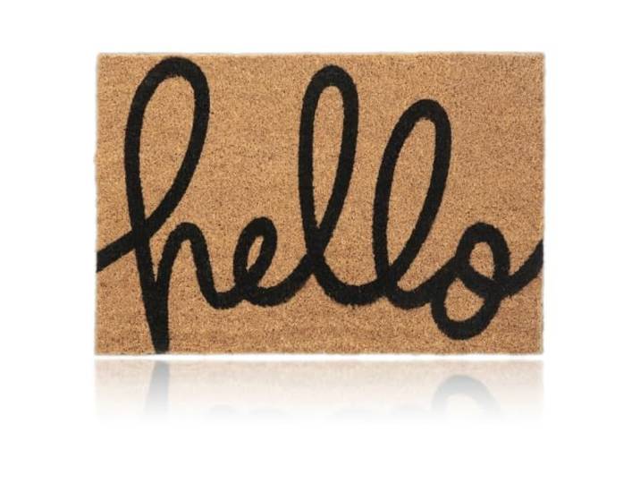 Relaxdays Paillasson Coco\, Inscription Hello\, Tapis d’entrée\, antidérapant\, 40x60cm\, intérieur & extérieur\, Naturel/Noir