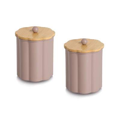 Vorratsdose ZELLER PRESENT "Dose mit Bambusdeckel, 2er-Set, 1000 ml, Metall", taupe, B:12,2cm H:16,5cm L:12,2cm Ø:12,2cm, Bambus, Metall, Lebensmittelaufbewahrungsbehälter, Vorratsdose, ca. Ø12,2x16,5 cm