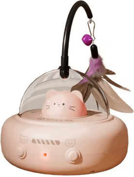 Inspire Picks Smart UFO Electric Cat Teaser Toy Interactive Feather Wand With Bell For Cats pink