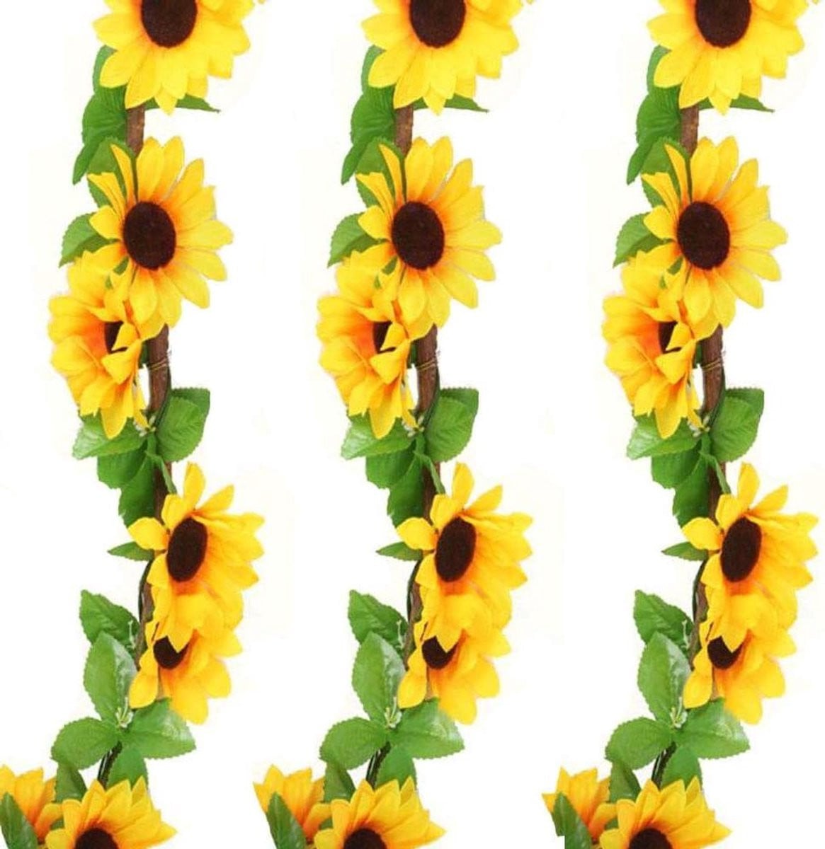 Set van 3 kunstmatige zonnebloem slingers, 2.6m, geel