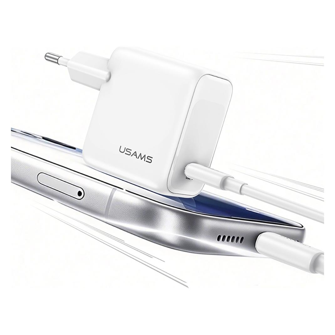 Usams Ładowarka sieciowa CC339 T76 45W GaN USB-C + kabel SJ711 USB-C/USB-C 1m biały (45 W, 1 Port) (Usa001806)